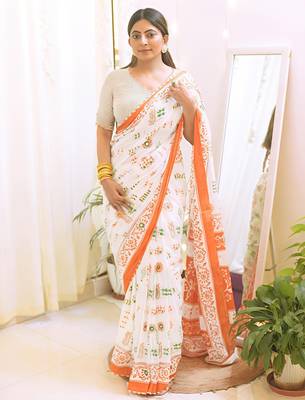 tricolour Republic day special linen saree with blouse piece 3