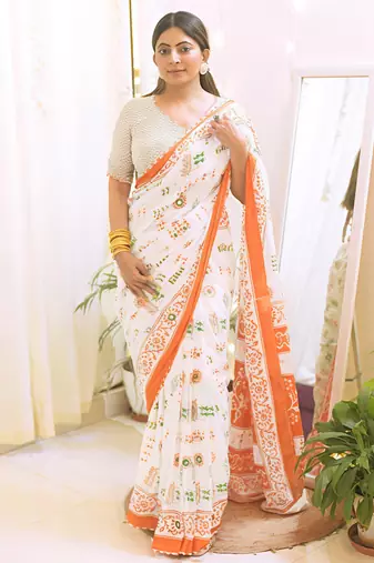 tricolour Republic day special linen saree with blouse piece