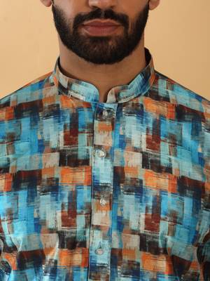 Silk blend abstract printed blue kurta and pyjamas 2