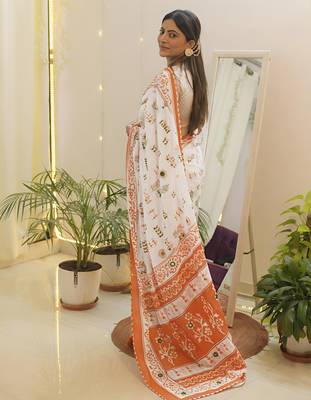 tricolour Republic day special linen saree with blouse piece 4