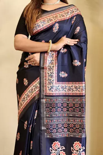 Navy Blue Dola Viscose Digital Printed Saree