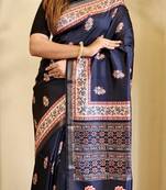 Navy Blue Dola Viscose Digital Printed Saree