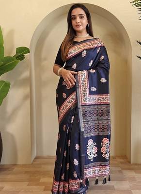 Navy Blue Dola Viscose Digital Printed Saree 2