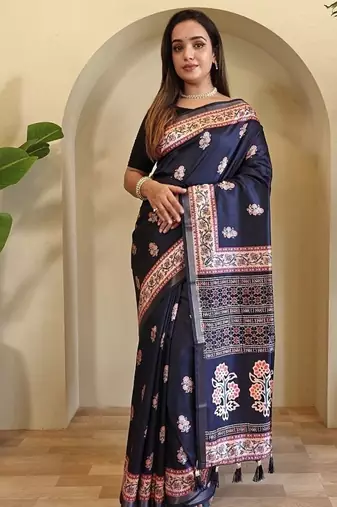 Navy Blue Dola Viscose Digital Printed Saree
