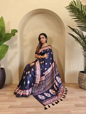 Navy Blue Dola Viscose Digital Printed Saree 3