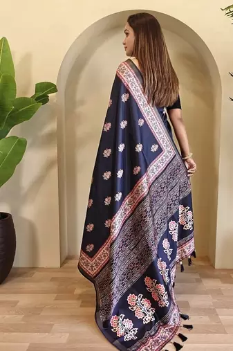 Navy Blue Dola Viscose Digital Printed Saree