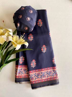 Navy Blue Dola Viscose Digital Printed Saree 5