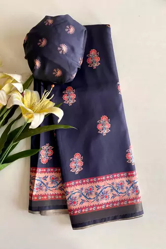 Navy Blue Dola Viscose Digital Printed Saree