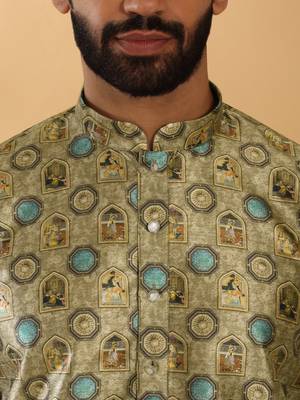 Silk blend abstract printed beige kurta and pyjamas 2