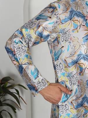 Silk blend floral printed blue kurta and pyjamas 4