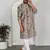 Silk blend floral printed beige kurta and pyjamas