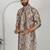 Silk blend floral printed beige kurta and pyjamas