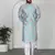 Silk blend floral printed sky blue kurta and pyjamas