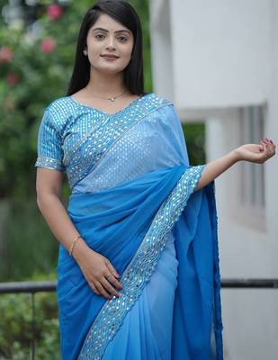 Blue dual Shaded Georgette Saree 1