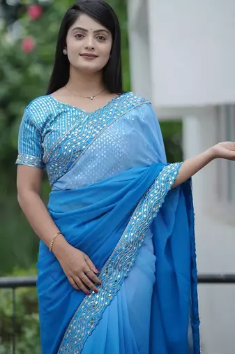 Blue dual Shaded Georgette Saree