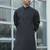 Cotton blend woven self desing black kurta and pyjamas