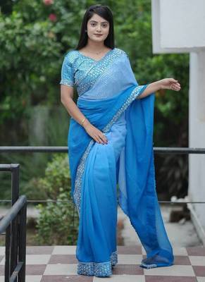 Blue dual Shaded Georgette Saree 2