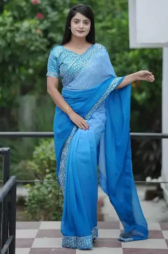 Blue dual Shaded Georgette Saree