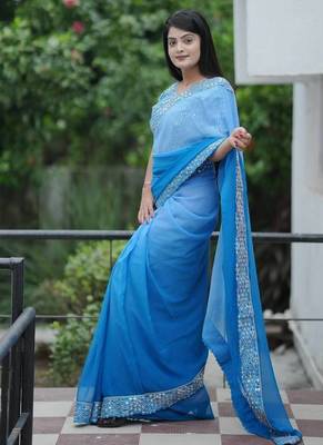 Blue dual Shaded Georgette Saree 3