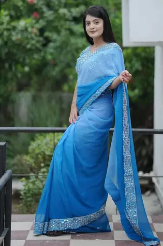 Blue dual Shaded Georgette Saree