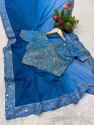 Blue dual Shaded Georgette Saree 5