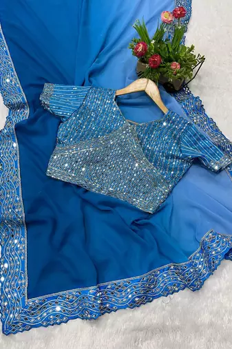 Blue dual Shaded Georgette Saree