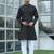Cotton blend woven self desing black kurta and pyjamas