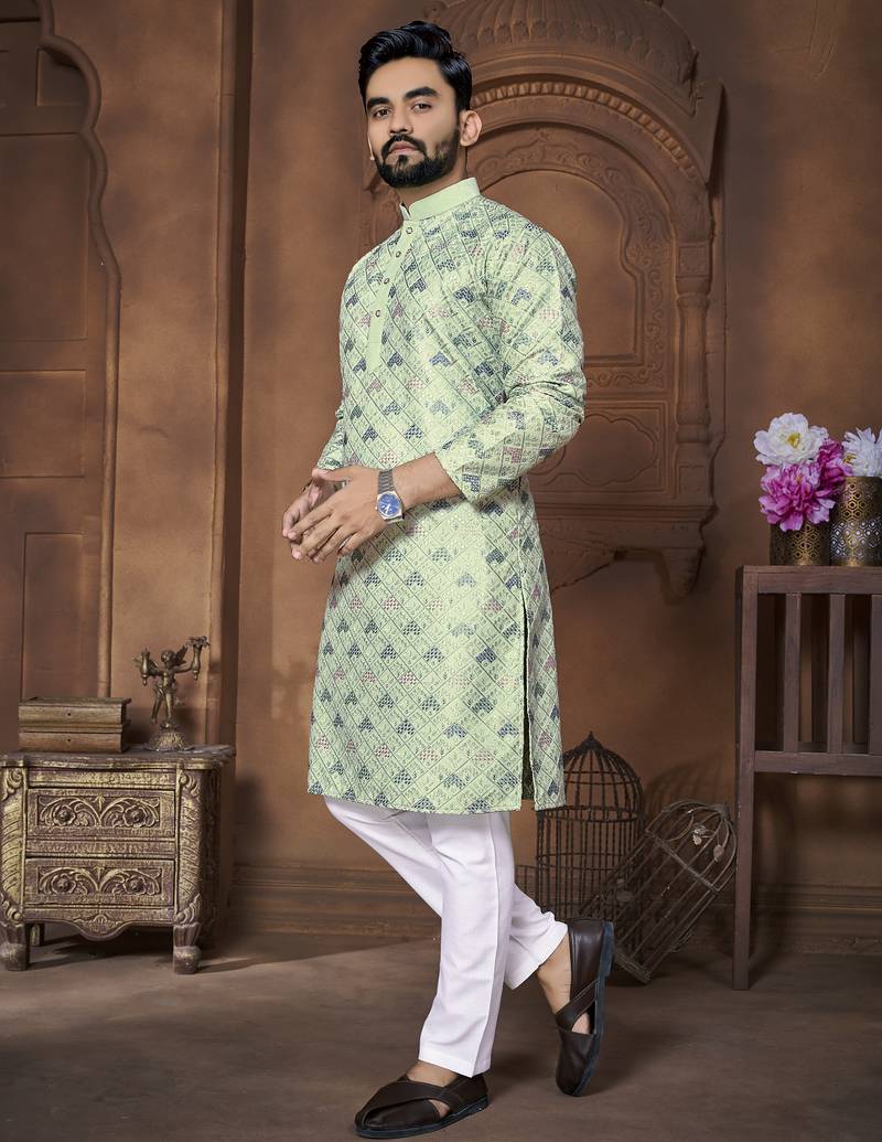 Pista embroidery thread work men's kurta and Pyjamas for Mens