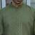Cotton blend woven self desing olive green kurta and pyjamas