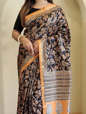 Black Dola Viscose Digital Printed Saree 1