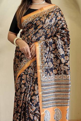 Black Dola Viscose Digital Printed Saree