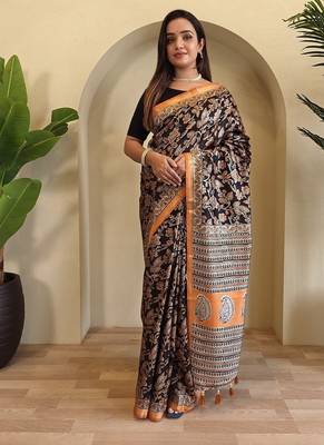 Black Dola Viscose Digital Printed Saree 2
