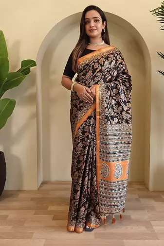 Black Dola Viscose Digital Printed Saree