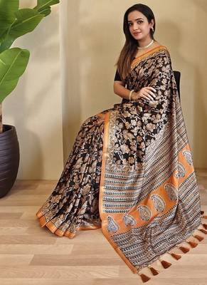 Black Dola Viscose Digital Printed Saree 3