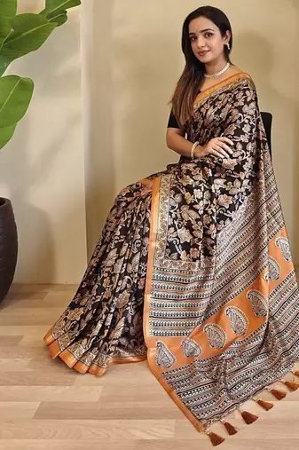 Black Dola Viscose Digital Printed Saree