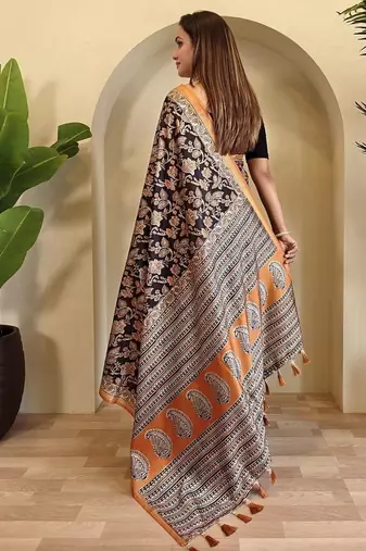 Black Dola Viscose Digital Printed Saree