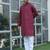 Cotton blend woven self desing maroon kurta and pyjamas