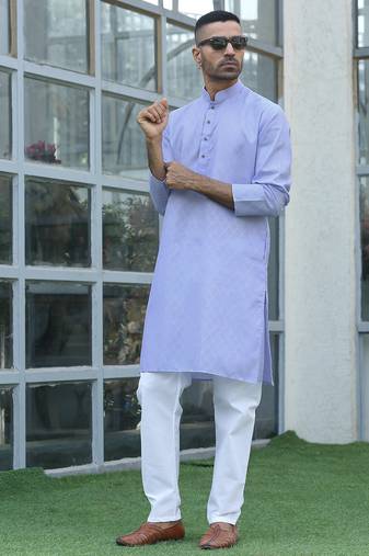 Cotton blend woven self desing mauve kurta and pyjamas