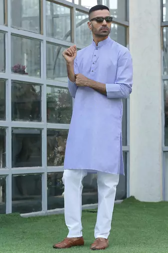 Cotton blend woven self desing mauve kurta and pyjamas