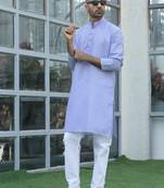 Cotton blend woven self desing mauve kurta and pyjamas