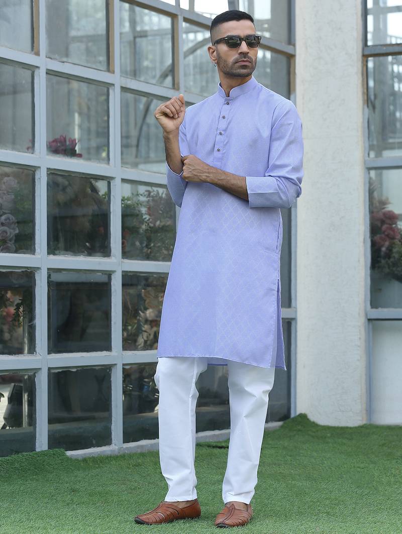 Cotton blend woven self desing mauve kurta and pyjamas