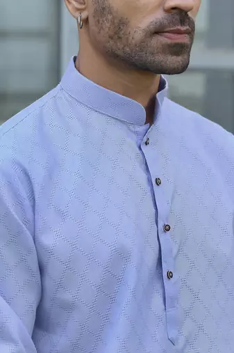 Cotton blend woven self desing mauve kurta and pyjamas