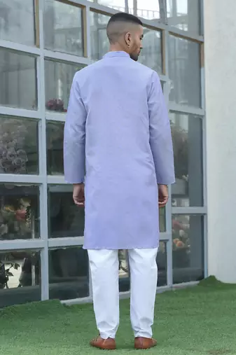 Cotton blend woven self desing mauve kurta and pyjamas