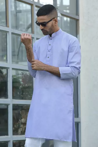 Cotton blend woven self desing mauve kurta and pyjamas