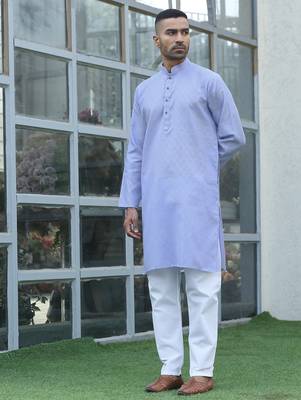 Cotton blend woven self desing mauve kurta and pyjamas 5