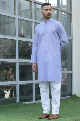 Cotton blend woven self desing mauve kurta and pyjamas
