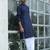 Cotton blend woven self desing navy blue kurta and pyjamas