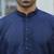Cotton blend woven self desing navy blue kurta and pyjamas
