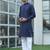 Cotton blend woven self desing navy blue kurta and pyjamas