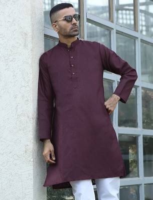 Cotton blend woven self desing purple kurta and pyjamas 4